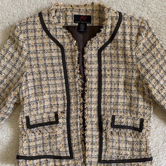 πHPπ Vintage Tweed Fringe Hem Blazer Size 4 Lined, Brown Tan & Cream - Picture 3 of 15